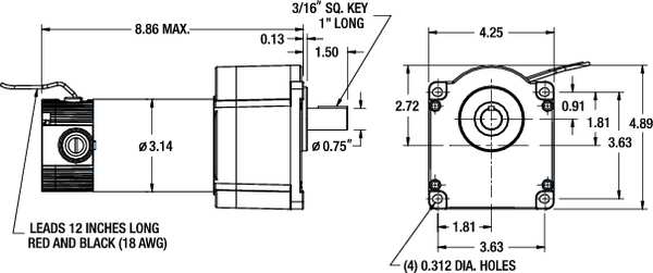 Gearmotor, 42 RPM, 105 Torque, 90 VDC, TENV