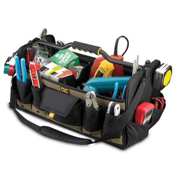 Tool Tote, Polyester, 27 Pockets, Black/Tan, 11