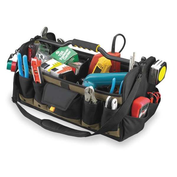Tool Tote, Polyester, 27 Pockets, Black/Tan, 11