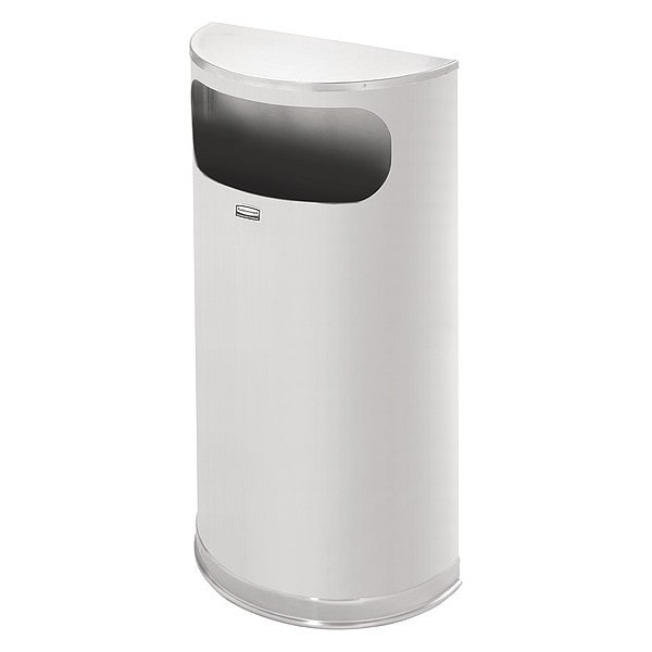 9 gal Half-Round Trash Can, Satin Stainless Steel, 17 1/2 in Dia, None