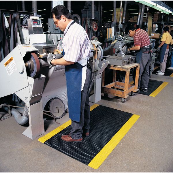 Antifatigue Runner, Black/Yellow, 68 ft. L x 3 ft. W, Vinyl, Diamond Plate Surface Pattern