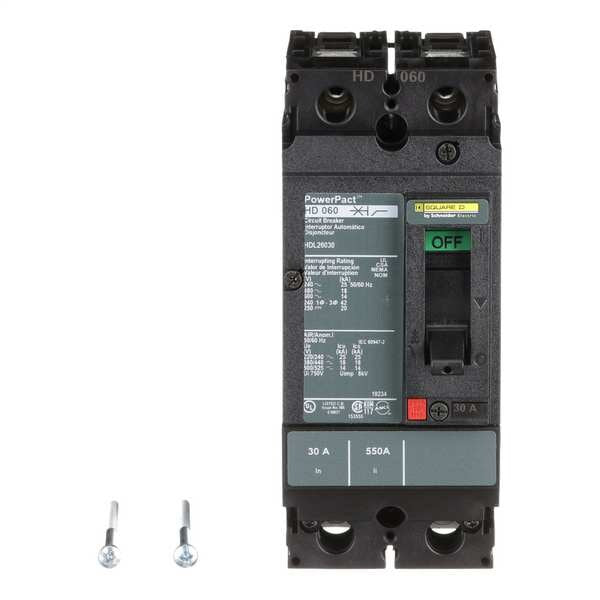 Molded Case Circuit Breaker, 30 A, 600V AC, 2 Pole, Free Standing Mounting Style, HD Series
