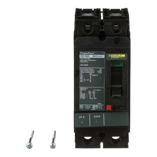 Molded Case Circuit Breaker, 40 A, 600V AC, 2 Pole, Free Standing Mounting Style, HD Series