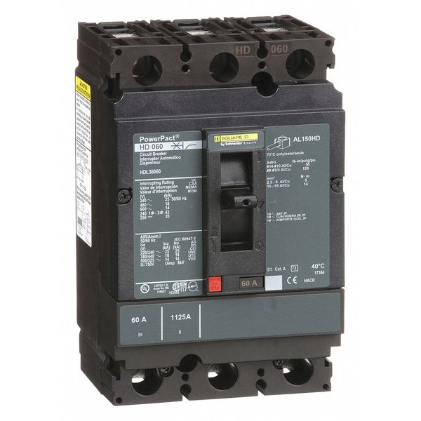 Molded Case Circuit Breaker, 60 A, 600V AC, 3 Pole, Free Standing Mounting Style, HD Series