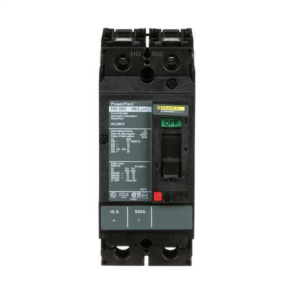 Molded Case Circuit Breaker, 15 A, 600V AC, 2 Pole, Free Standing Mounting Style, HG Series