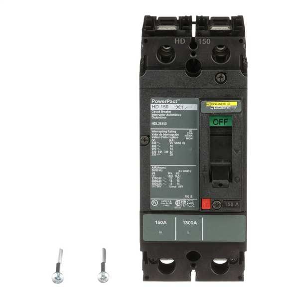 Molded Case Circuit Breaker, 150 A, 600V AC, 2 Pole, Free Standing Mounting Style, HD Series