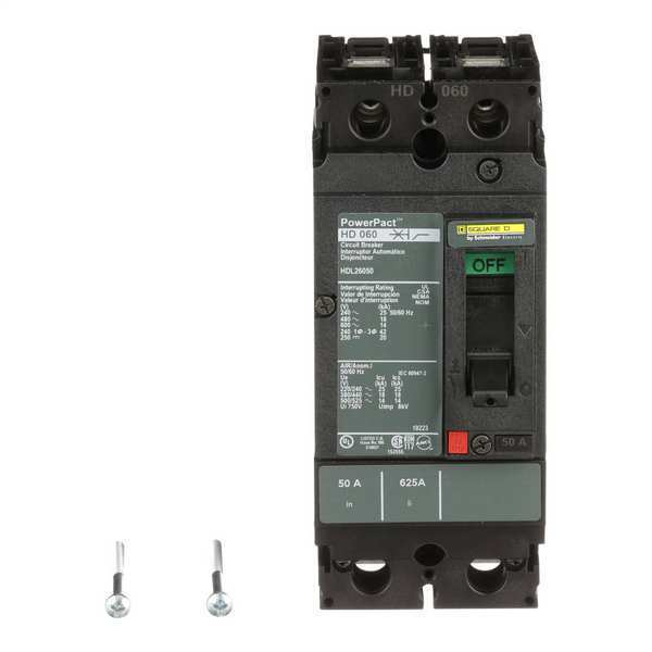 Molded Case Circuit Breaker, 50 A, 600V AC, 2 Pole, Free Standing Mounting Style, HD Series