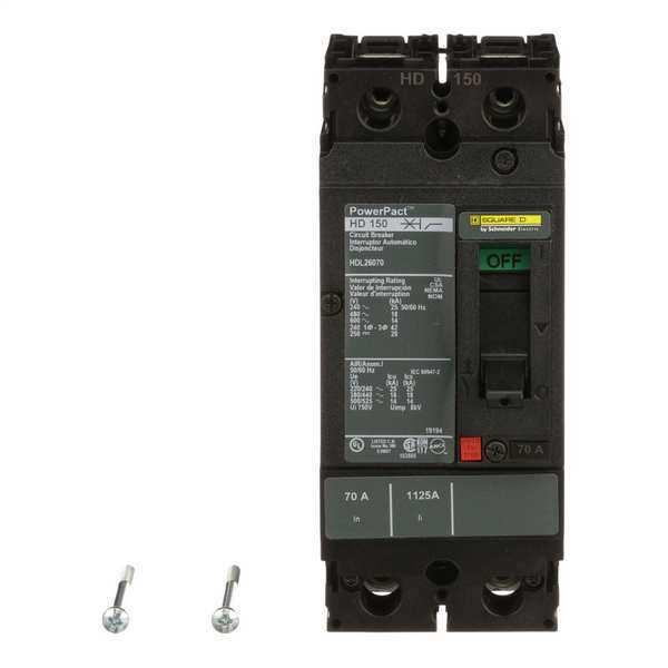 Molded Case Circuit Breaker, 70 A, 600V AC, 2 Pole, Free Standing Mounting Style, HD Series