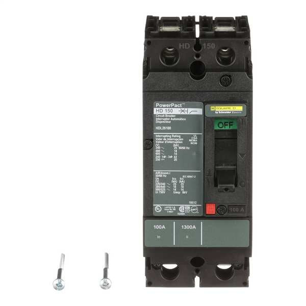 Molded Case Circuit Breaker, 100 A, 600V AC, 2 Pole, Free Standing Mounting Style, HD Series