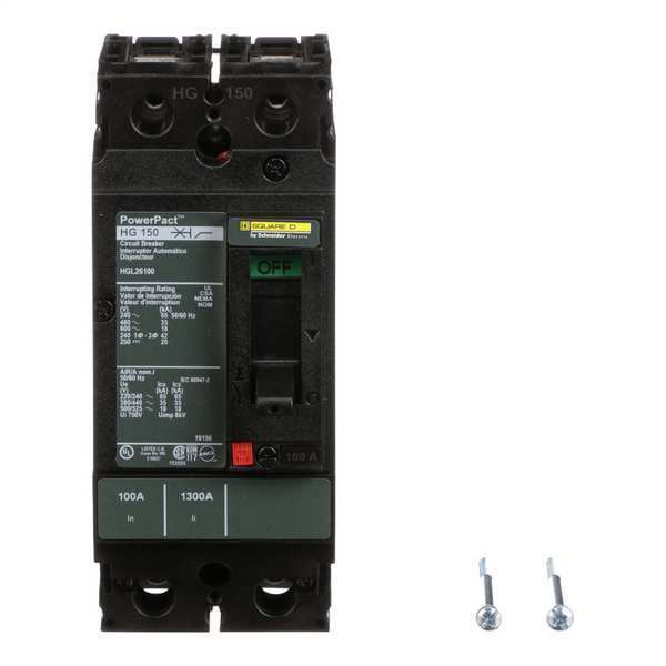 Molded Case Circuit Breaker, 100 A, 600V AC, 2 Pole, Free Standing Mounting Style, HG Series