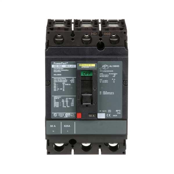 Molded Case Circuit Breaker, 50 A, 600V AC, 3 Pole, Free Standing Mounting Style, HD Series