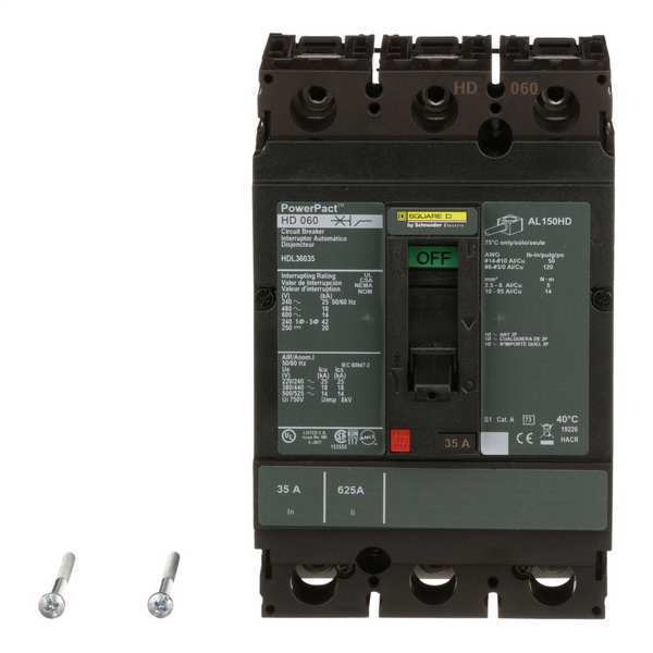 Molded Case Circuit Breaker, 35 A, 600V AC, 3 Pole, Free Standing Mounting Style, HD Series