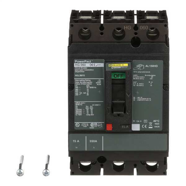 Molded Case Circuit Breaker, 15 A, 600V AC, 3 Pole, Free Standing Mounting Style, HG Series