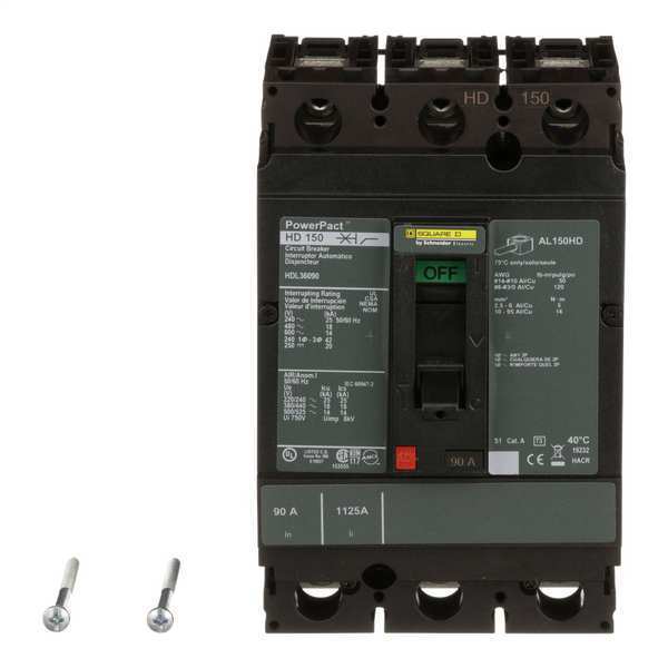 Molded Case Circuit Breaker, 90 A, 600V AC, 3 Pole, Free Standing Mounting Style, HD Series