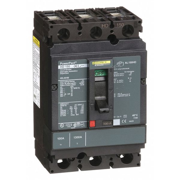 Molded Case Circuit Breaker, 100 A, 600V AC, 3 Pole, Free Standing Mounting Style, HD Series