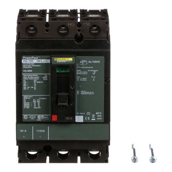 Molded Case Circuit Breaker, 90 A, 600V AC, 3 Pole, Free Standing Mounting Style, HG Series