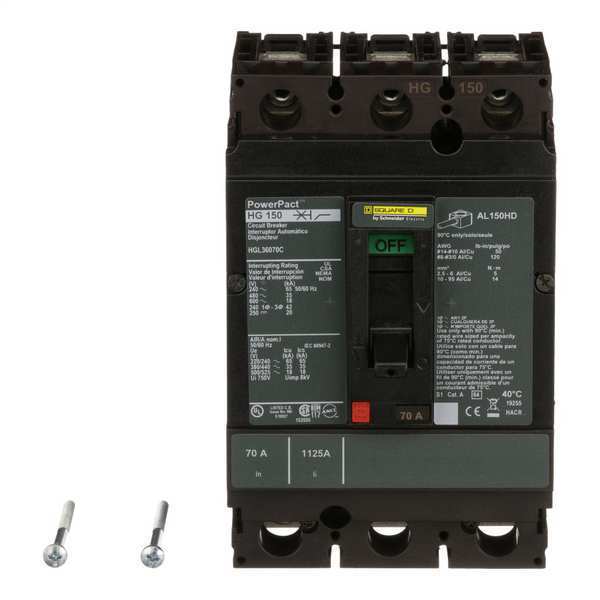 Molded Case Circuit Breaker, 70 A, 600V AC, 3 Pole, Free Standing Mounting Style, HG Series