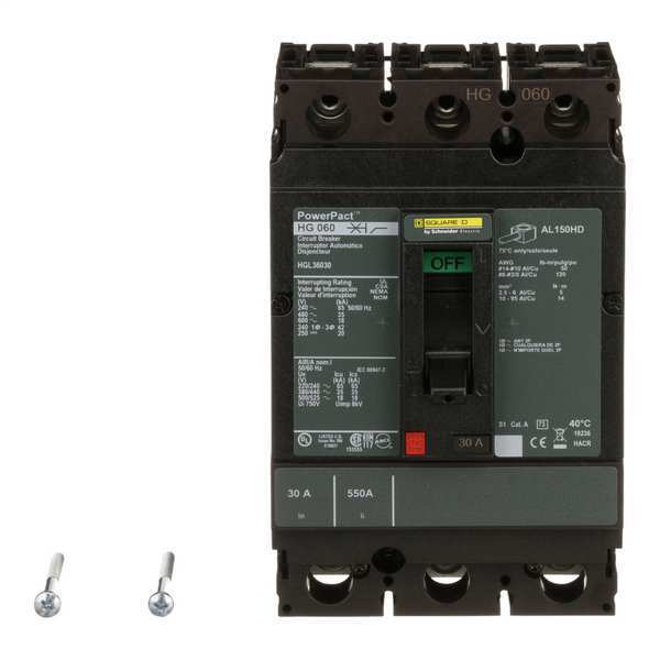 Molded Case Circuit Breaker, 30 A, 600V AC, 3 Pole, Free Standing Mounting Style, HG Series