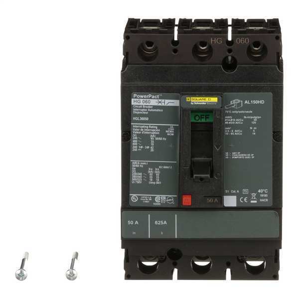 Molded Case Circuit Breaker, 50 A, 600V AC, 3 Pole, Free Standing Mounting Style, HG Series