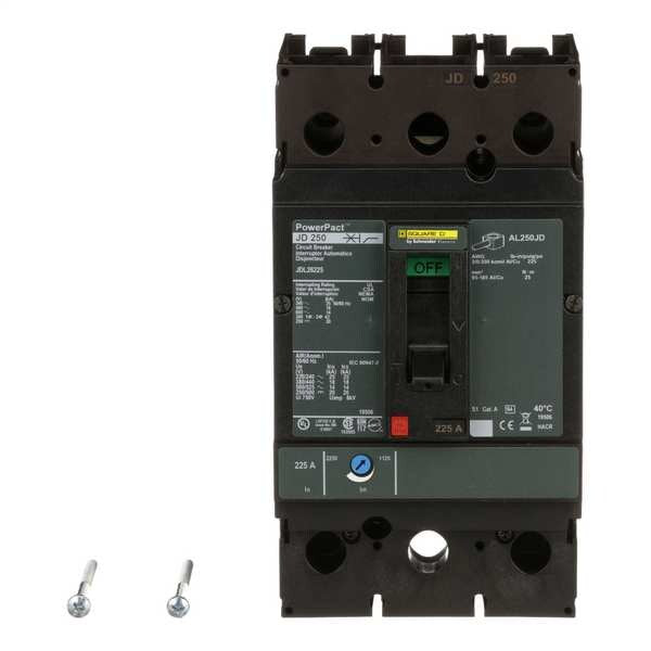 Molded Case Circuit Breaker, 225 A, 600V AC, 2 Pole, Free Standing Mounting Style, JD Series