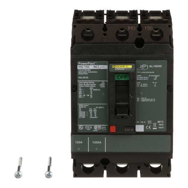 Molded Case Circuit Breaker, 125 A, 600V AC, 3 Pole, Free Standing Mounting Style, HG Series