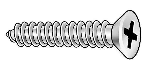 Sheet Metal Screw, #10 x 2-1/2 in, Plain 18-8 Stainless Steel Flat Head Phillips Drive, 100 PK