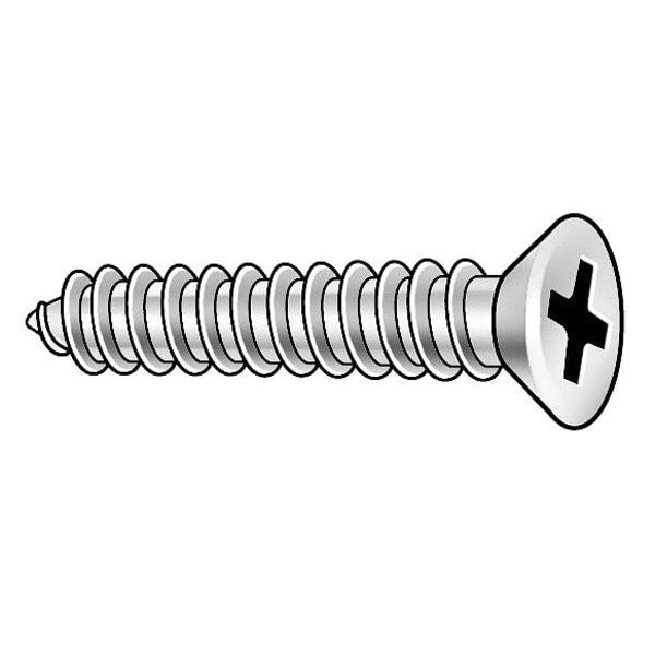 Sheet Metal Screw, #10 x 3 in, Plain 18-8 Stainless Steel Flat Head Phillips Drive, 100 PK