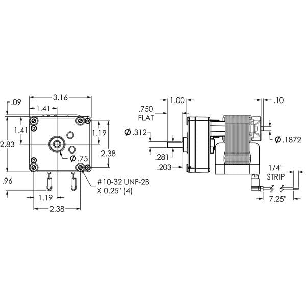 AC Gearmotor, 26.0 in-lb Max. Torque, 11.5 RPM Nameplate RPM, 115V AC Voltage, 1 Phase