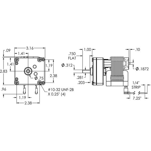 AC Gearmotor, 1.2 in-lb Max. Torque, 197 RPM Nameplate RPM, 115V AC Voltage, 1 Phase