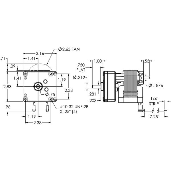 AC Gearmotor, 3.3 in-lb Max. Torque, 368 RPM Nameplate RPM, 115V AC Voltage, 1 Phase