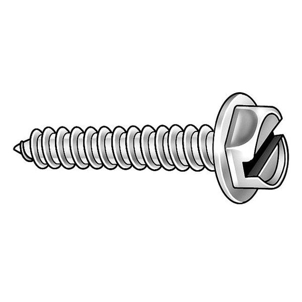 Sheet Metal Screw, #10 x 1 in, Plain 18-8 Stainless Steel Hex Head Slotted Drive, 100 PK