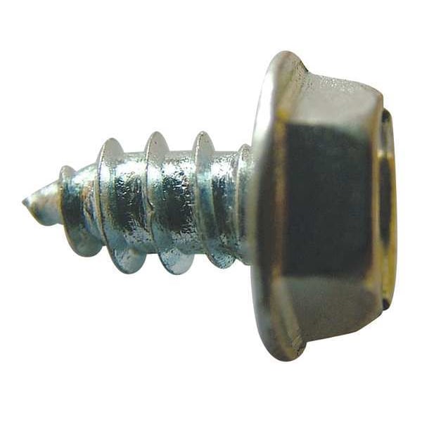 Sheet Metal Screw, #10 x 5/8 in, Zinc Plated Steel Hex Head Slotted Drive, 100 PK