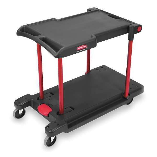 Plastic Convertible Utility Cart with Flush Plastic Shelf & Platform, Flat, 2 Shelves, 400 lb
