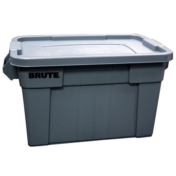 Storage Tote with Snap Lid, Gray, Plastic, 27 7/8 in L, 17 4/5 in W, 15 1/8 in H