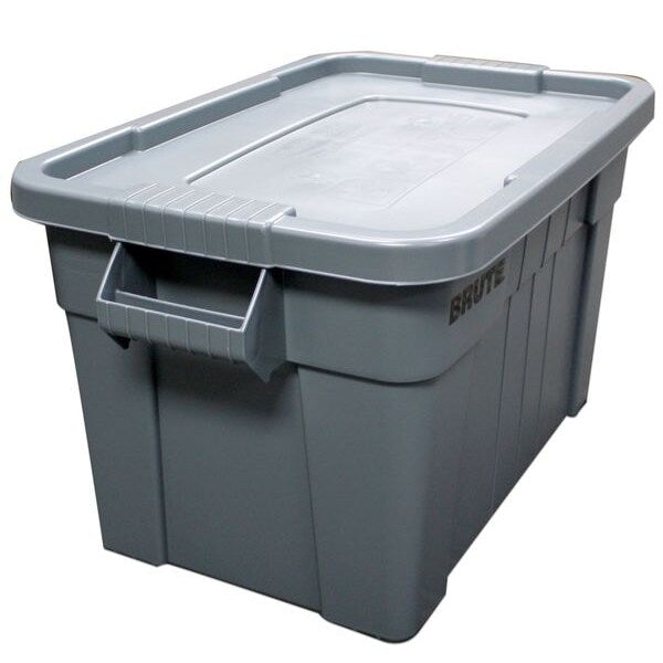 Storage Tote with Snap Lid, Gray, Plastic, 27 7/8 in L, 17 4/5 in W, 15 1/8 in H