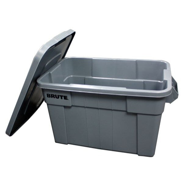 Storage Tote with Snap Lid, Gray, Plastic, 27 7/8 in L, 17 4/5 in W, 15 1/8 in H