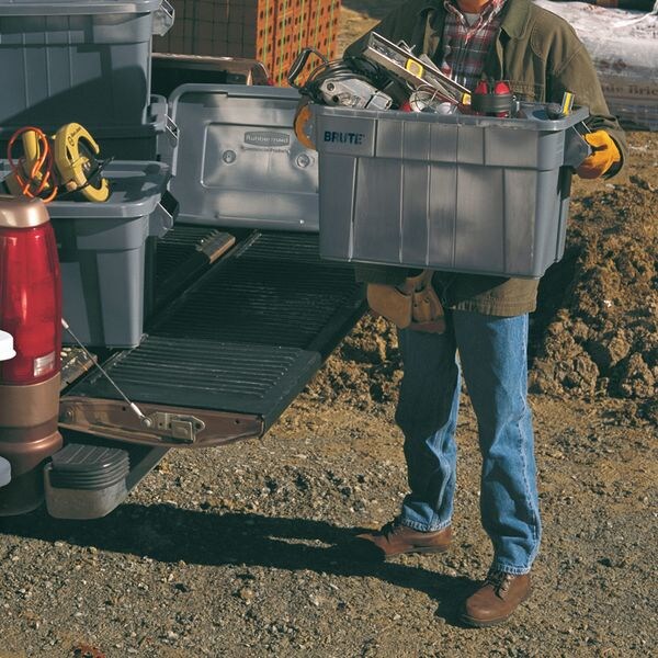 Storage Tote with Snap Lid, Gray, Plastic, 27 7/8 in L, 17 4/5 in W, 15 1/8 in H