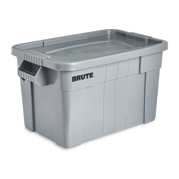 Storage Tote with Snap Lid, Gray, Plastic, 27 7/8 in L, 17 4/5 in W, 15 1/8 in H