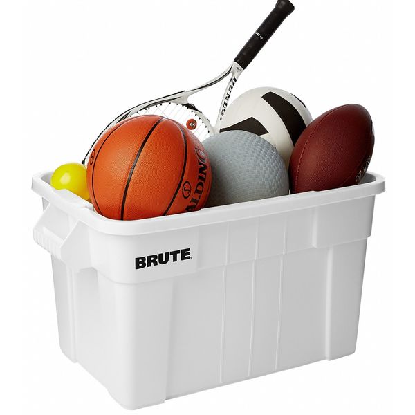 Storage Tote, White, Plastic, 27 3/4 in L, 17 4/5 in W, 15 1/8 in H, 20 gal Volume Capacity