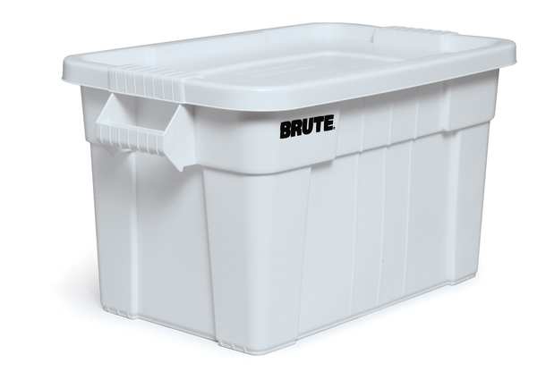 Storage Tote, White, Plastic, 27 3/4 in L, 17 4/5 in W, 15 1/8 in H, 20 gal Volume Capacity