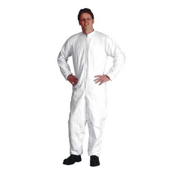 Collared Disposable Coveralls, 25 PK, White, High Density Spunbond Polyethylene, Zipper