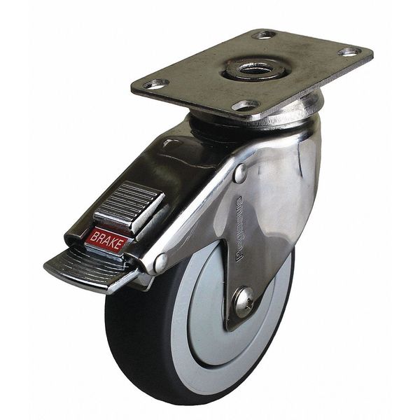 Swivel Plate Caster w/Total-Lock, TPR, 3 in, 190 lb