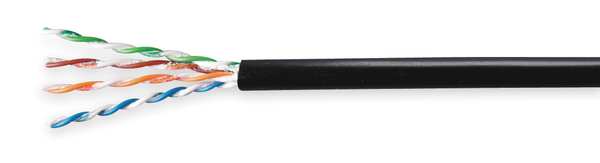 Armored Cable, Cat 5e, 24 AWG, 1000 ft, Blk