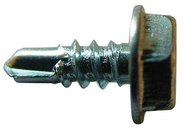 Self-Drilling Screw, #10 x 5/8 in, Zinc Plated Steel Hex Head External Hex Drive, 100 PK