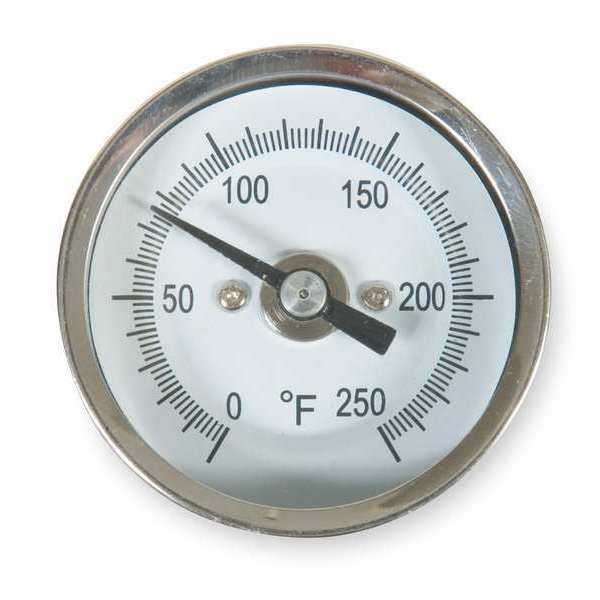 Bimetal Thermom, 2 In Dial, 0 to 250F, Window Material: Glass