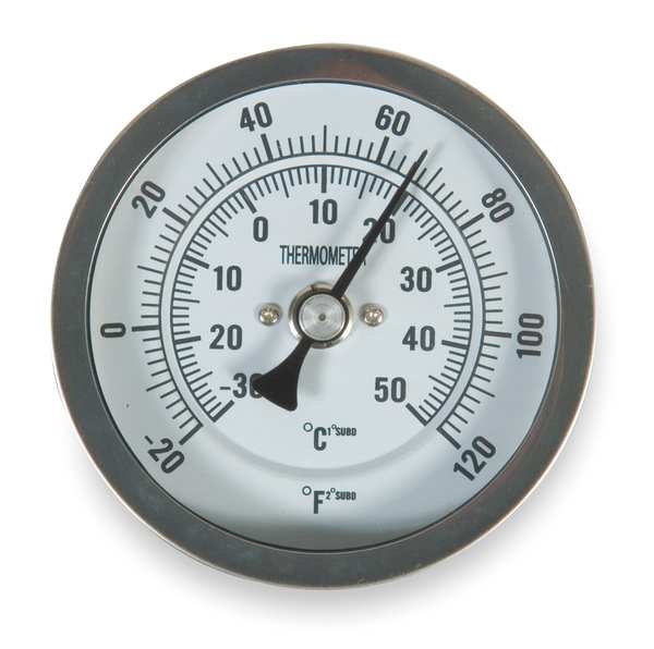 Bimetal Thermom, 3 In Dial, -20 to 120F