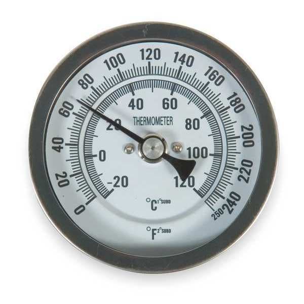 Bimetal Thermom, 3 In Dial, 0 to 250F