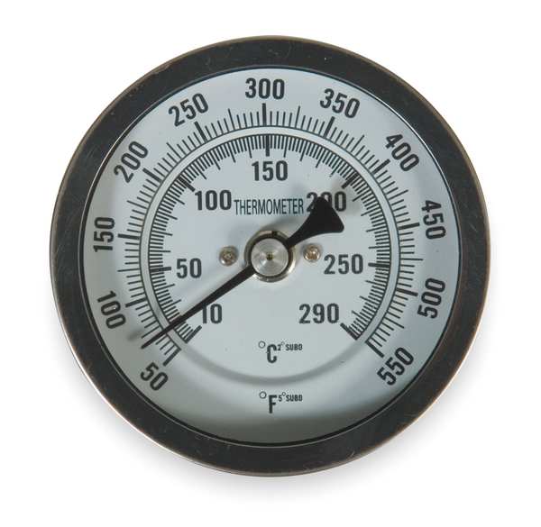 Bimetal Thermom, 3 In Dial, 50 to 550F, Connection Location: Back
