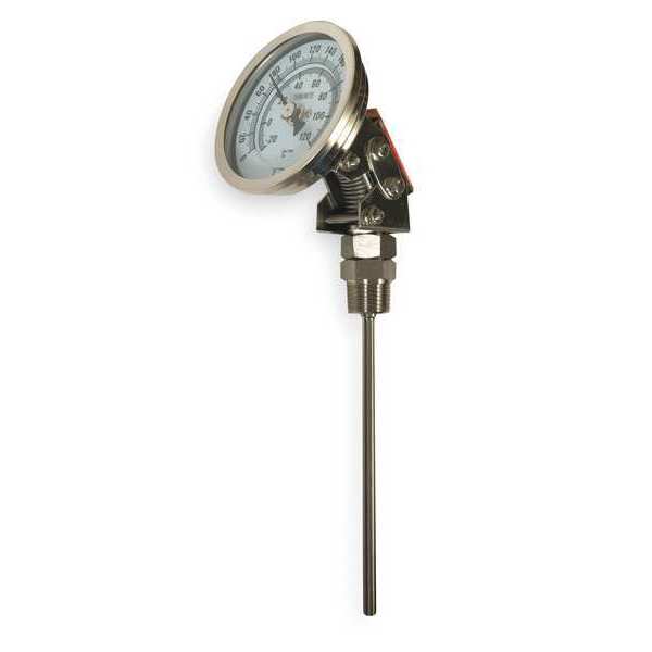 Bimetal Thermom, 3 In Dial, 0 to 250F, Stem Length: 4 in