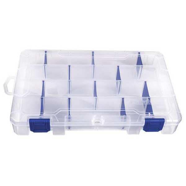 Adjustable Compartment Box, 4 to 24 Compartments, 10-5/8 in L x 6-5/8 in W x 1-3/4 in H, Clear